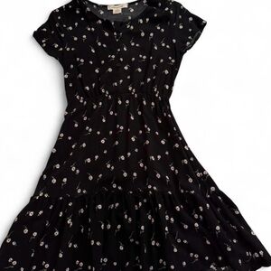 Passport Black Floral Button-Front Short Sleeve Dress